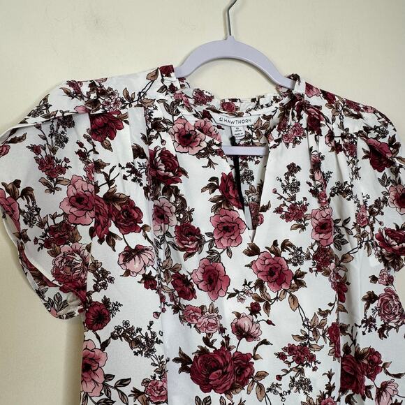 41 Hawthorn Tiffiny Tulip Sleeve Blouse Women’s XS Petite White Maroon NWT - Picture 3 of 7